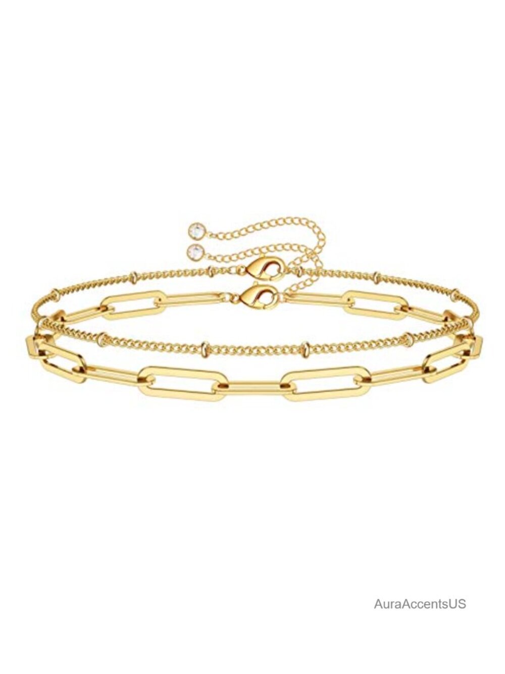 14K Gold Plated Layered Beads Bracelet for Women, Adjustable Chain Evil Eye
